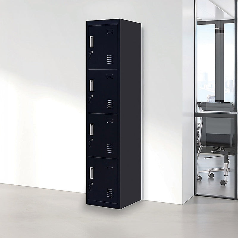 Standard Lock 4-Door Vertical Locker for Office Gym Shed School Home Storage Black