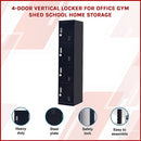 Standard Lock 4-Door Vertical Locker for Office Gym Shed School Home Storage Black