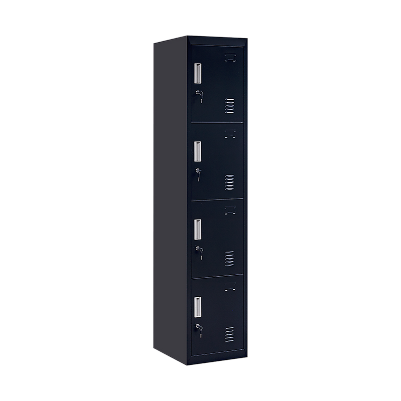 Standard Lock 4-Door Vertical Locker for Office Gym Shed School Home Storage Black