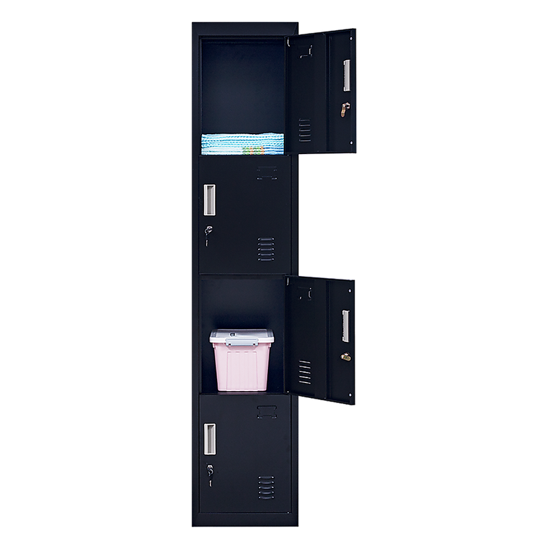 Standard Lock 4-Door Vertical Locker for Office Gym Shed School Home Storage Black