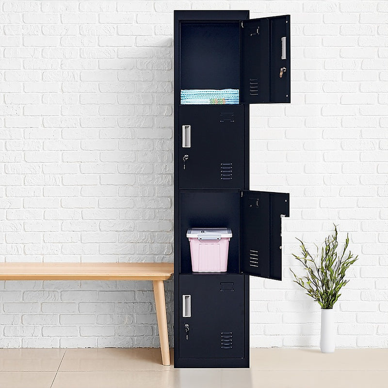 Standard Lock 4-Door Vertical Locker for Office Gym Shed School Home Storage Black
