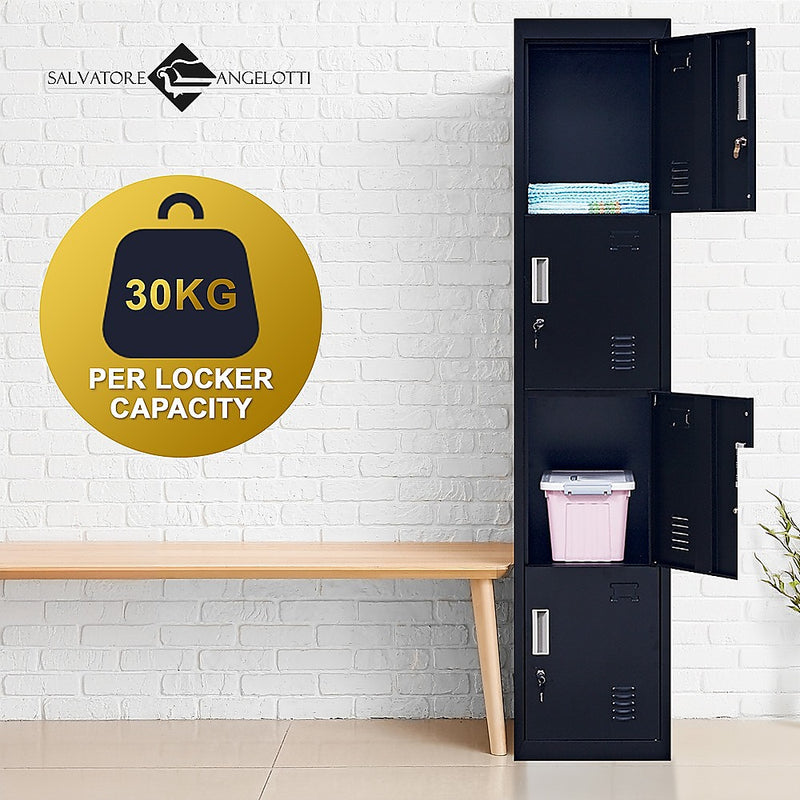 Standard Lock 4-Door Vertical Locker for Office Gym Shed School Home Storage Black