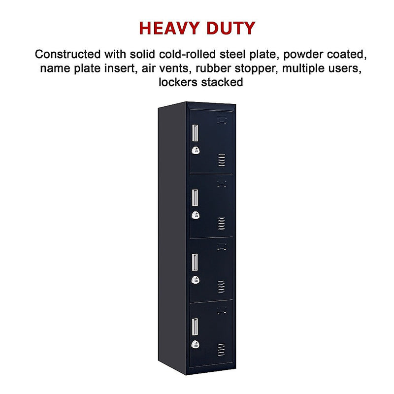 3-digit Combination Lock 4 Door Locker for Office Gym Black