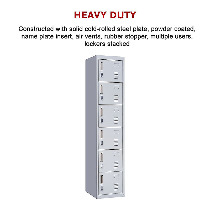 Padlock-operated Lock 6-Door Locker for Office Gym Shed School Home Storage Grey