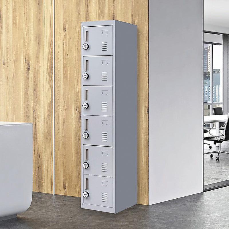 4-Digit Combination Lock 6-Door Locker for Office Gym Shed School Home Storage Grey