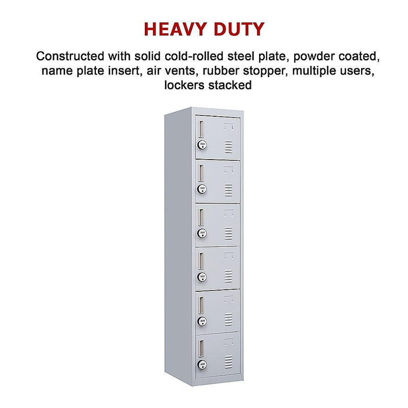 4-Digit Combination Lock 6-Door Locker for Office Gym Shed School Home Storage Grey