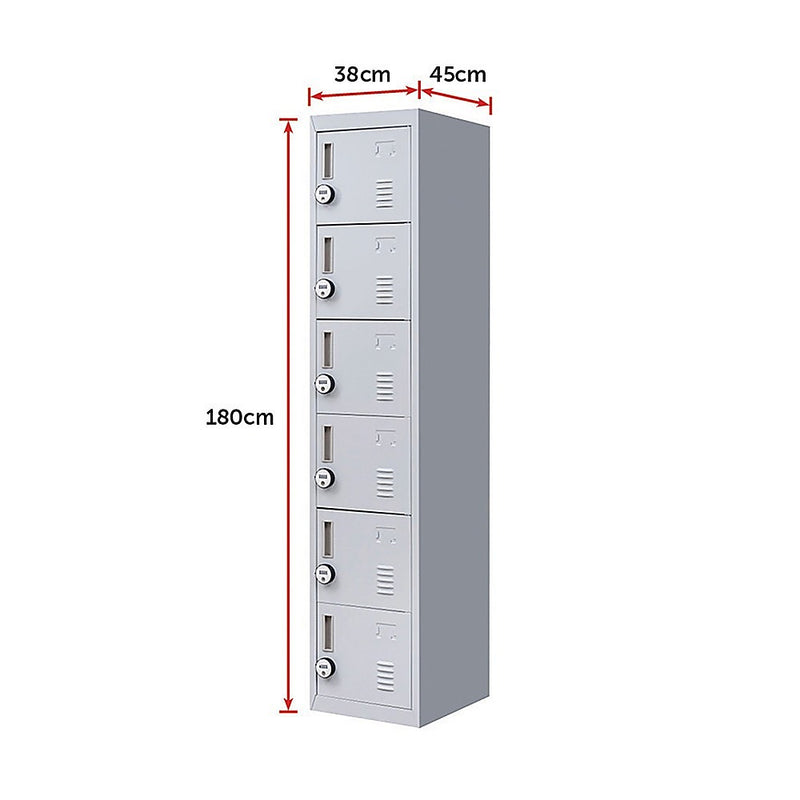 4-Digit Combination Lock 6-Door Locker for Office Gym Shed School Home Storage Grey