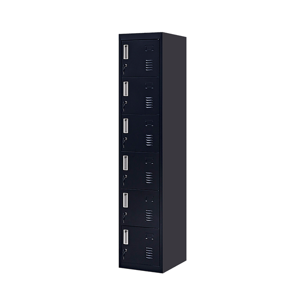 Standard Lock 6-Door Locker for Office Gym Shed School Home Storage Black