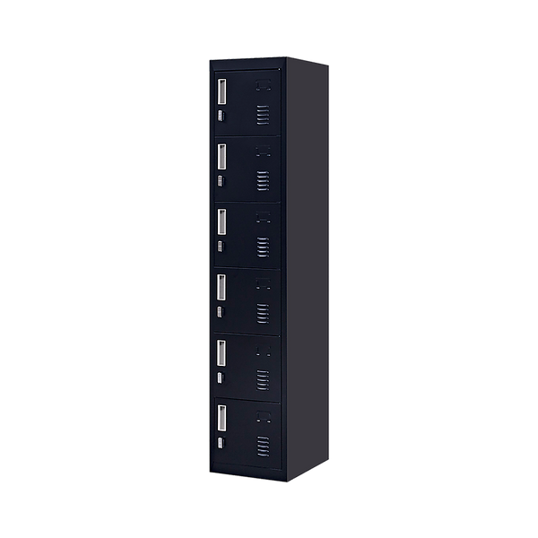 Padlock-operated Lock 6-Door Locker for Office Gym Shed School Home Storage Black