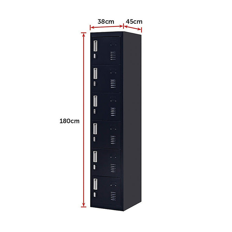 Padlock-operated Lock 6-Door Locker for Office Gym Shed School Home Storage Black