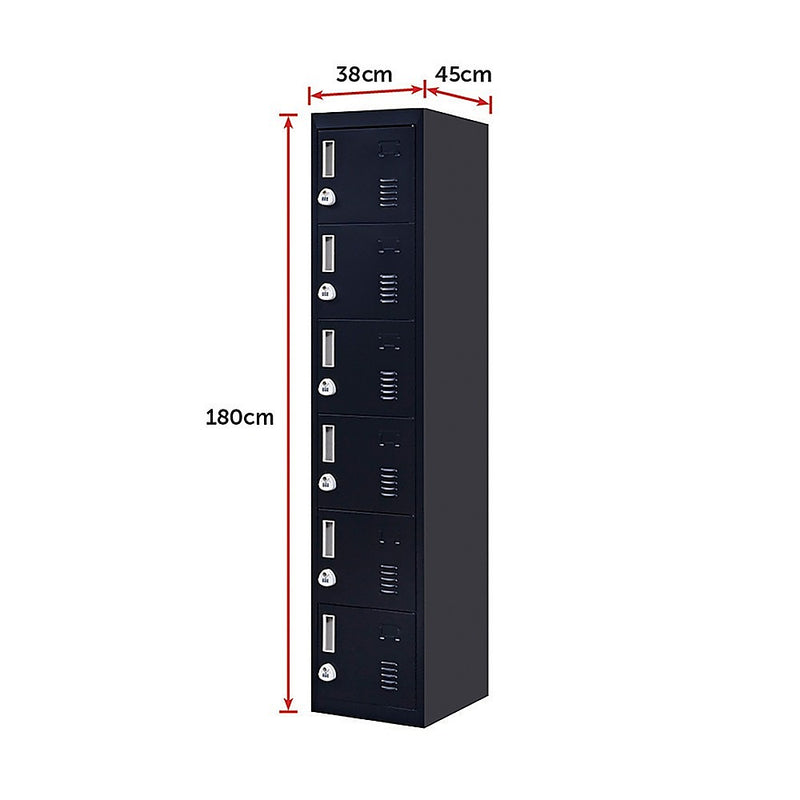 3-Digit Combination Lock 6-Door Locker for Office Gym Shed School Home Storage Black