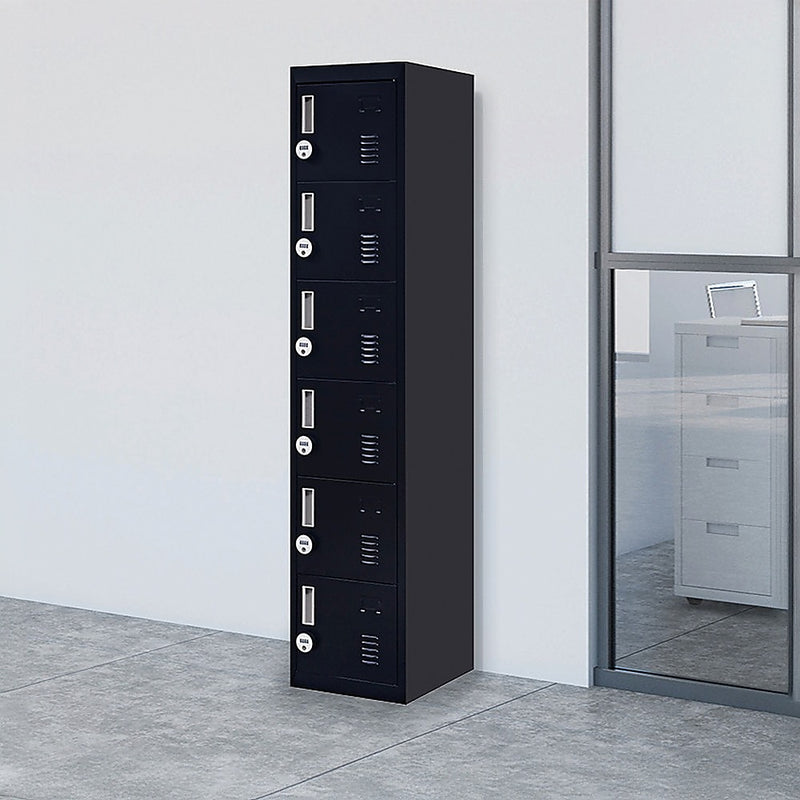 4-digit Combination Lock 6-Door Locker for Office Gym Shed School Home Storage Black