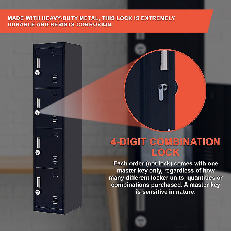 4-digit Combination Lock 6-Door Locker for Office Gym Shed School Home Storage Black