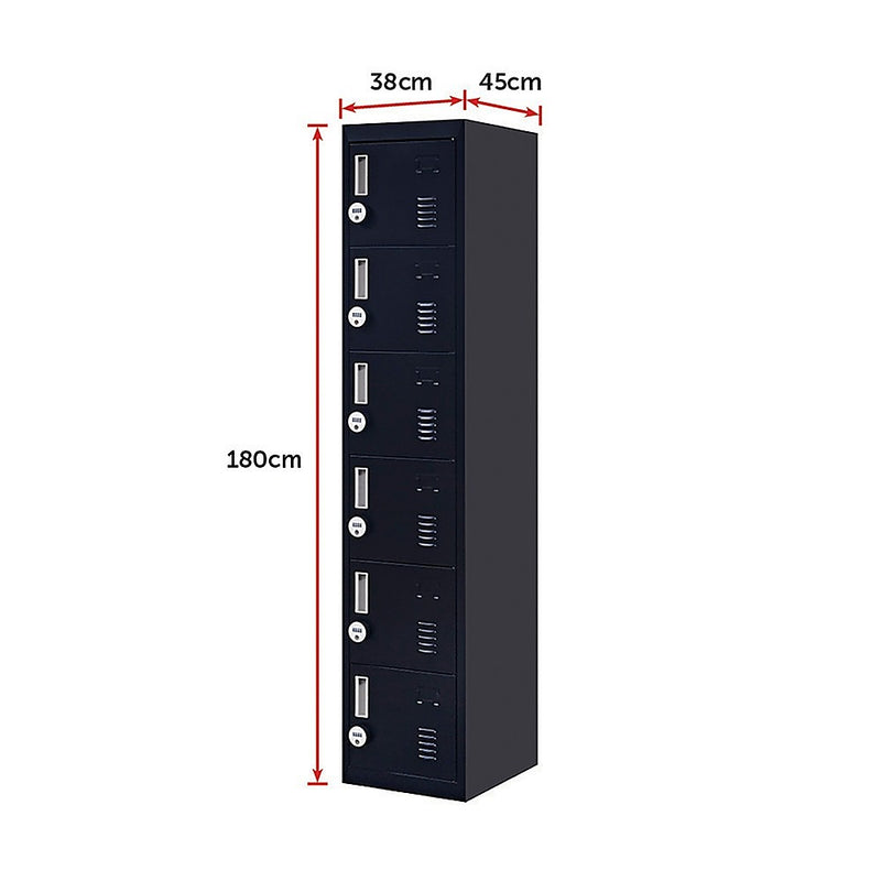 4-digit Combination Lock 6-Door Locker for Office Gym Shed School Home Storage Black