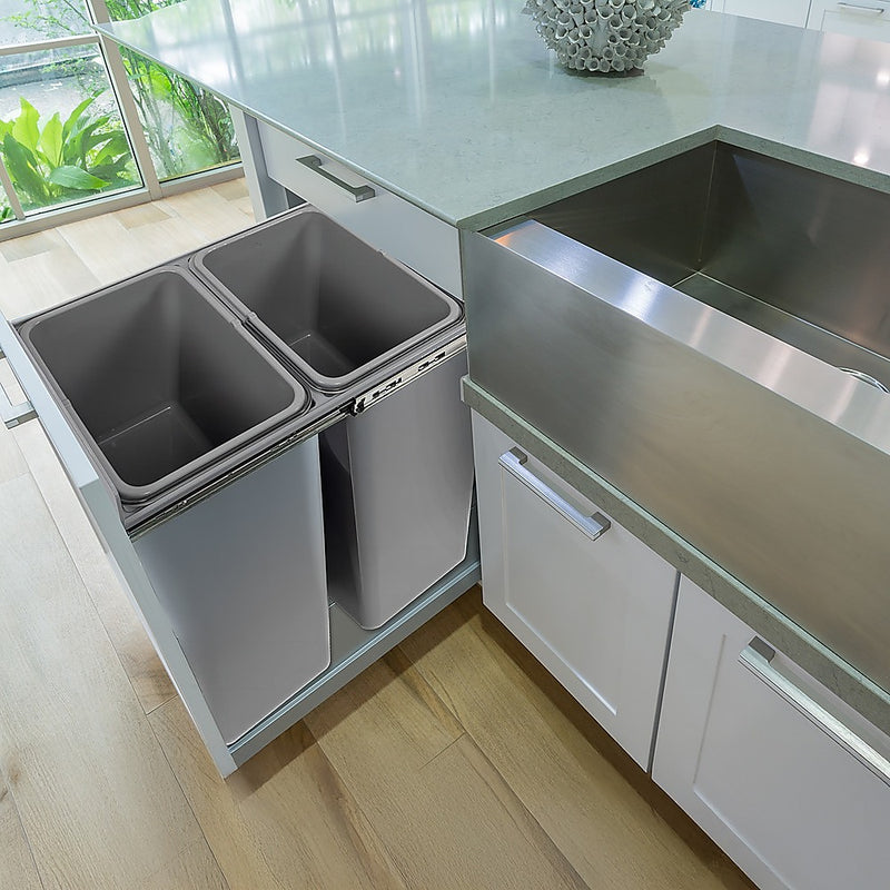 Set of 2 15L Pull Out Trash Bin Dual Kitchen Garbage Waste Basket Cabinet Bin