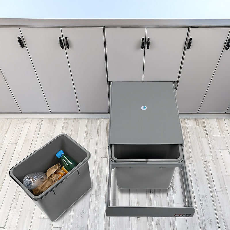 Set of 2 15L Pull Out Trash Bin Dual Kitchen Garbage Waste Basket Cabinet Bin
