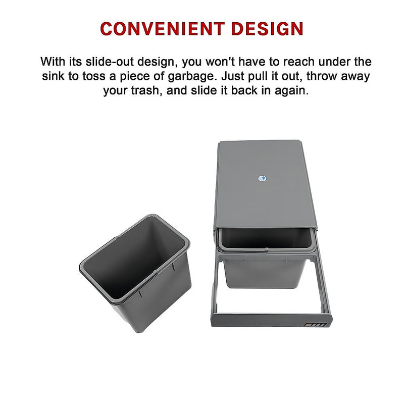 Set of 2 15L Pull Out Trash Bin Dual Kitchen Garbage Waste Basket Cabinet Bin