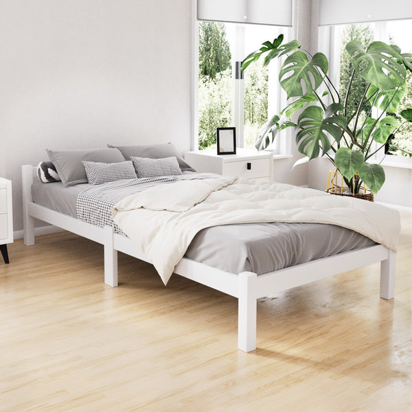 Artiss Single Size Wooden Bed Frame Mattress Base Timber Platform White