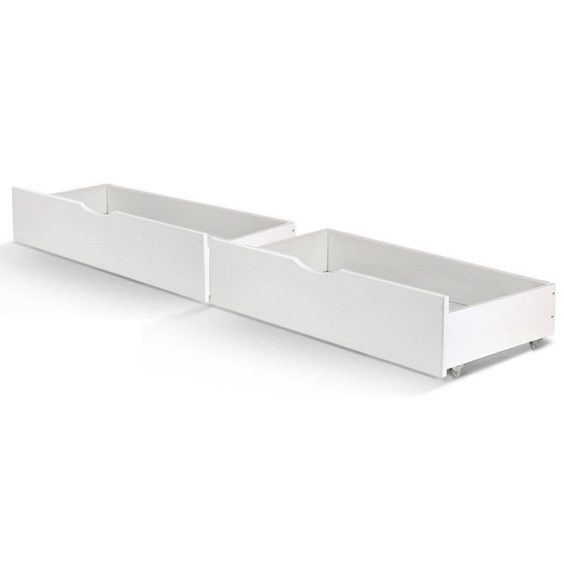 Artiss 2x Storage Drawers Trundle for Single Wooden Bed Frame Base Timber White