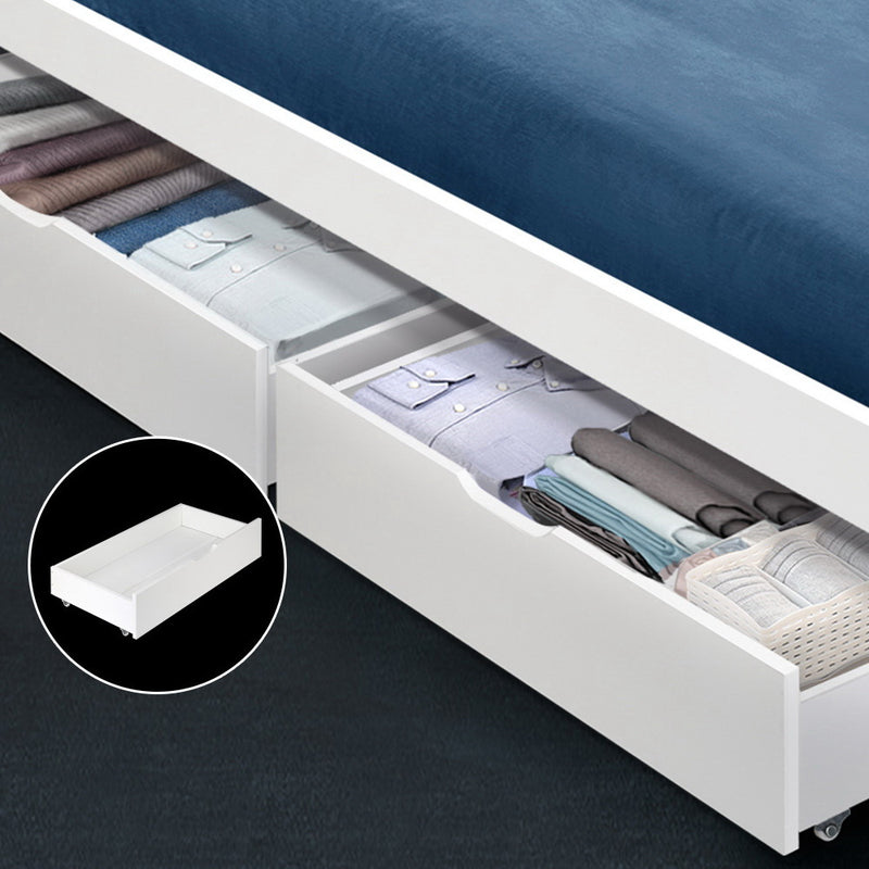Artiss 2x Storage Drawers Trundle for Single Wooden Bed Frame Base Timber White