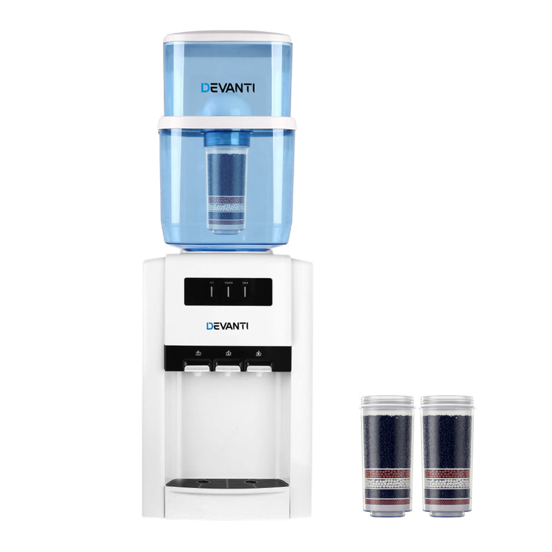 Devanti 22L Bench Top Water Cooler Dispenser Purifier Hot Cold Three Tap with 2 Replacement Filters