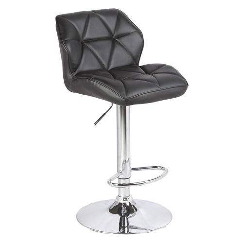 2X Black Bar Stools Faux Leather Mid High Back Adjustable Crome Base Gas Lift Swivel Chairs