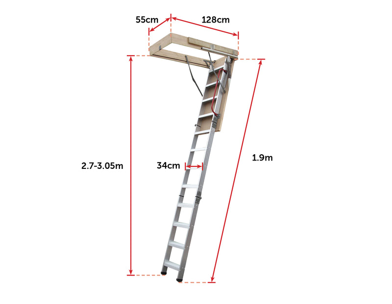 Deluxe Aluminium Attic Loft Ladder - 2700mm to 3050mm