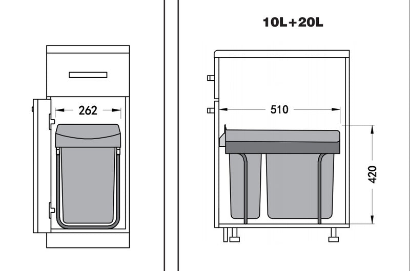 Pull Out Bin Kitchen Double Dual Slide Garbage Rubbish Waste 10L+20L