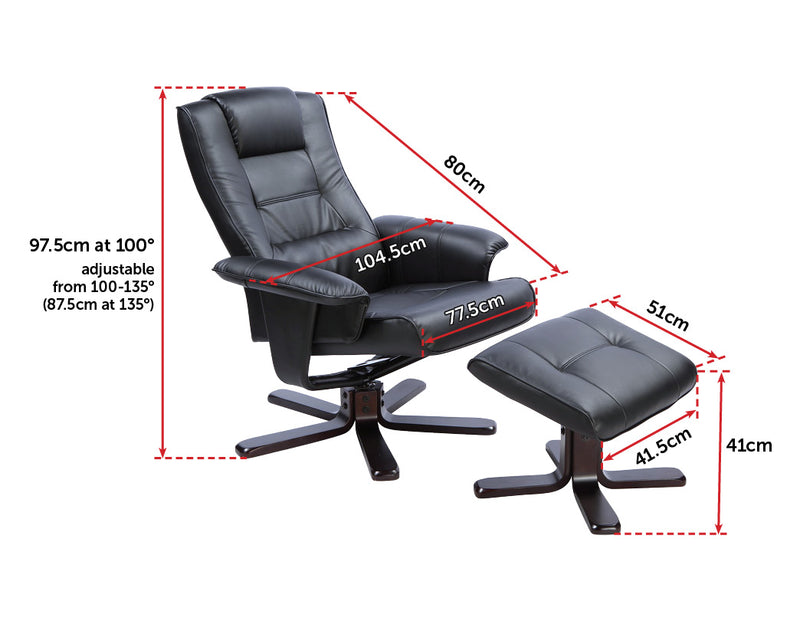 PU Leather Massage Chair Recliner Ottoman Lounge Remote