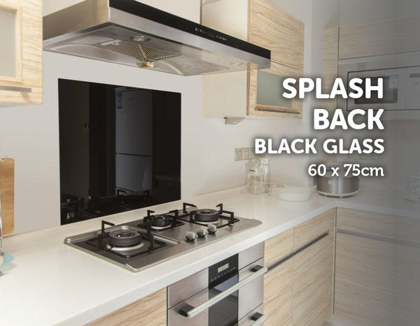 Toughened 60cm x 75cm Black Glass Kitchen Splashback