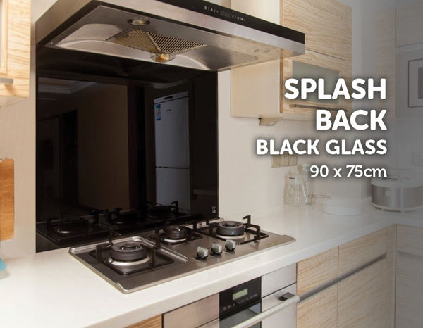 Toughened 90cm x 75cm Black Glass Kitchen Splashback