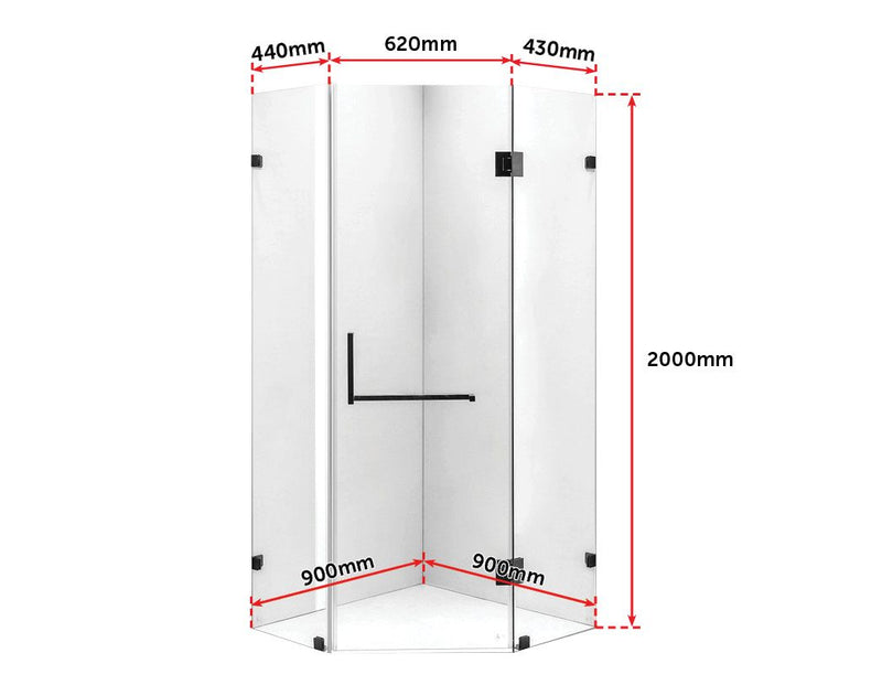 900 x 900mm Frameless 10mm Glass Shower Screen By Della Francesca