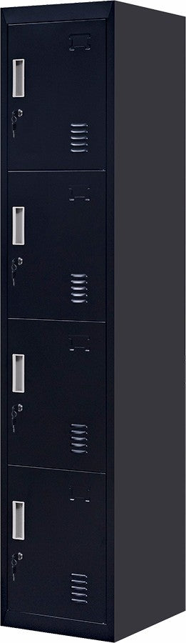 Standard Lock 4-Door Vertical Locker for Office Gym Shed School Home Storage Black