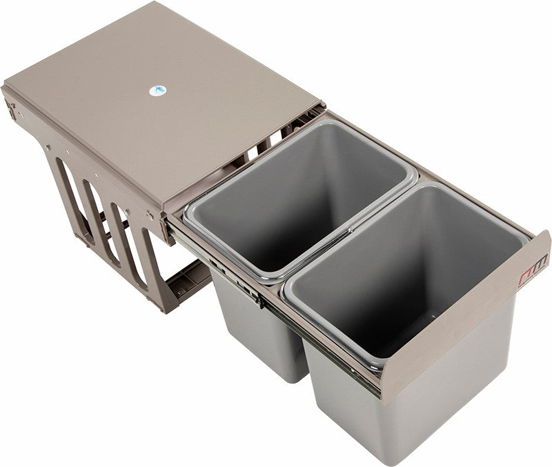 Set of 2 15L Pull Out Trash Bin Dual Kitchen Garbage Waste Basket Cabinet Bin