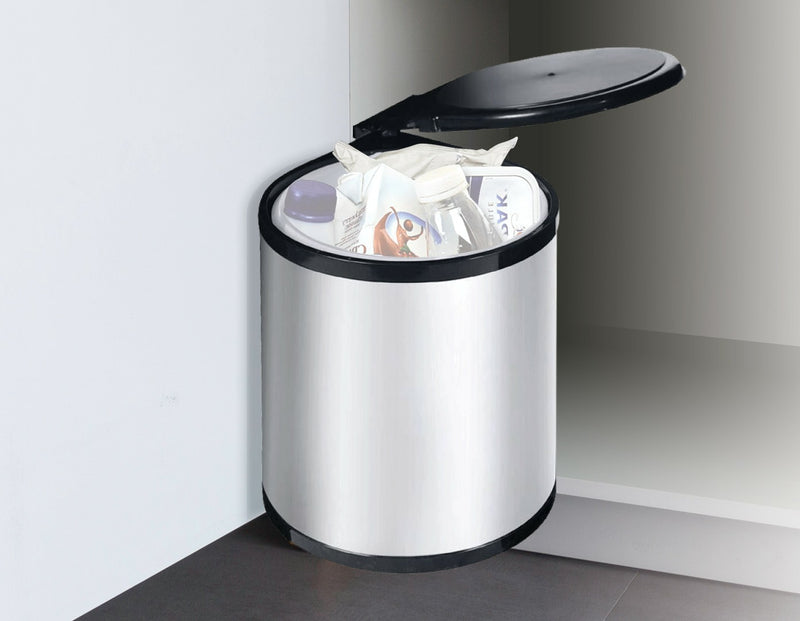 Kitchen Swing Pull Out Bin Stainless Steel Garbage Rubbish Waste Trash Can 14L