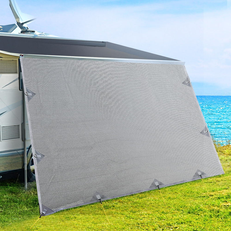 5.2M Caravan Privacy Screens 1.95m Roll Out Awning End Wall Side Sun Shade