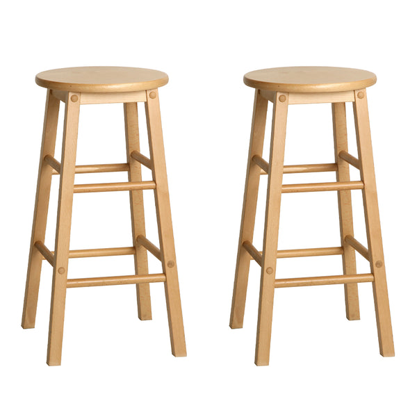 Artiss Set of 2 Beech Wood Backless Bar Stools - Natural