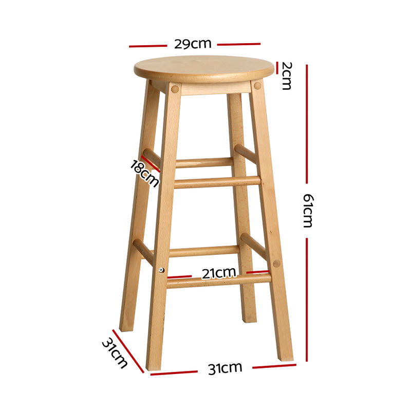 Artiss Set of 2 Beech Wood Backless Bar Stools - Natural