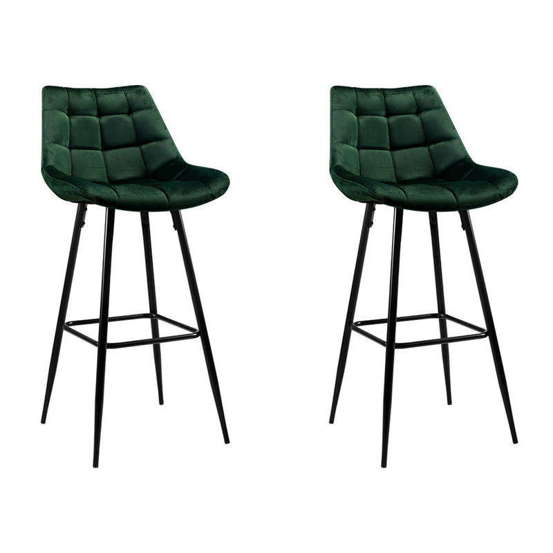 Artiss Set of 2 Velvet Bar Stools - Green