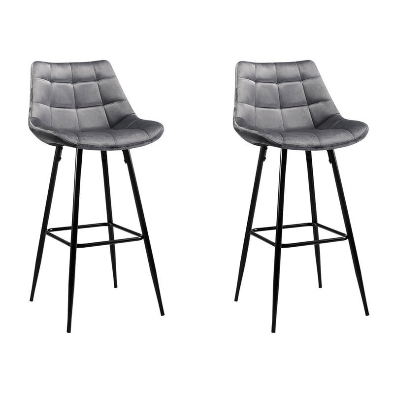 Artiss Set of 2 Velvet Bar Stools - Grey