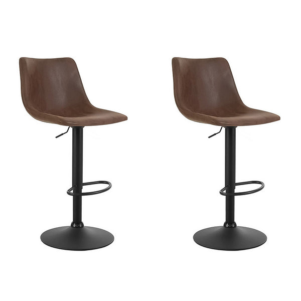 Artiss Set of 2 Bar Stools Gas Lift PU Leather- Brown