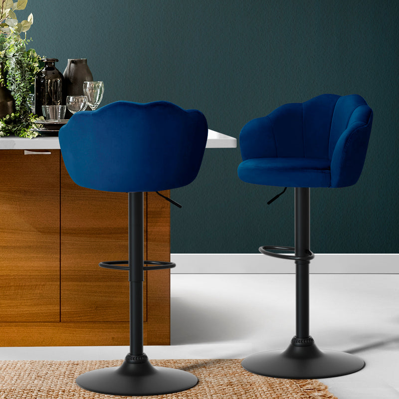 Artiss Set of 2 Bar Stools Kitchen Stool Swivel Chair Gas Lift Velvet Chairs Blue Nessah