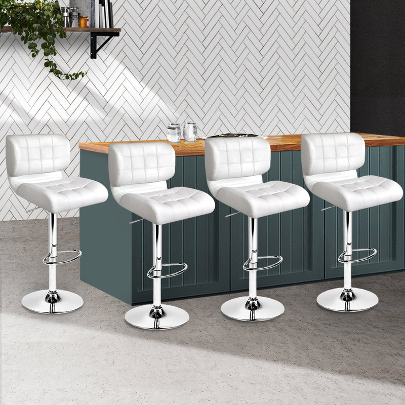 Artiss Set of 4 PU Leather Gas Lift Bar Stools - White and Chrome