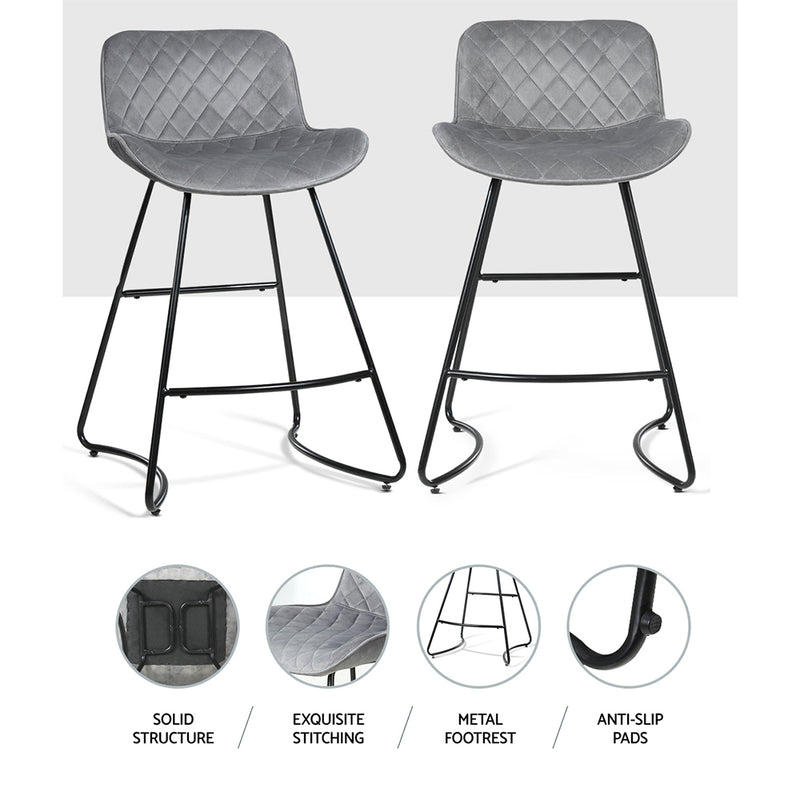 Artiss Bar Stools Kitchen Stool Chairs Chair Velvet Barstool Barstools Grey