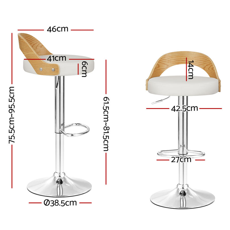 Artiss Bar Stools Kitchen Gas Lift Wooden Stool Metal Barstools White Swivel