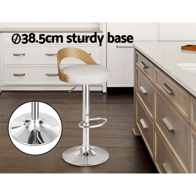 Artiss Bar Stools Kitchen Gas Lift Wooden Stool Metal Barstools White Swivel