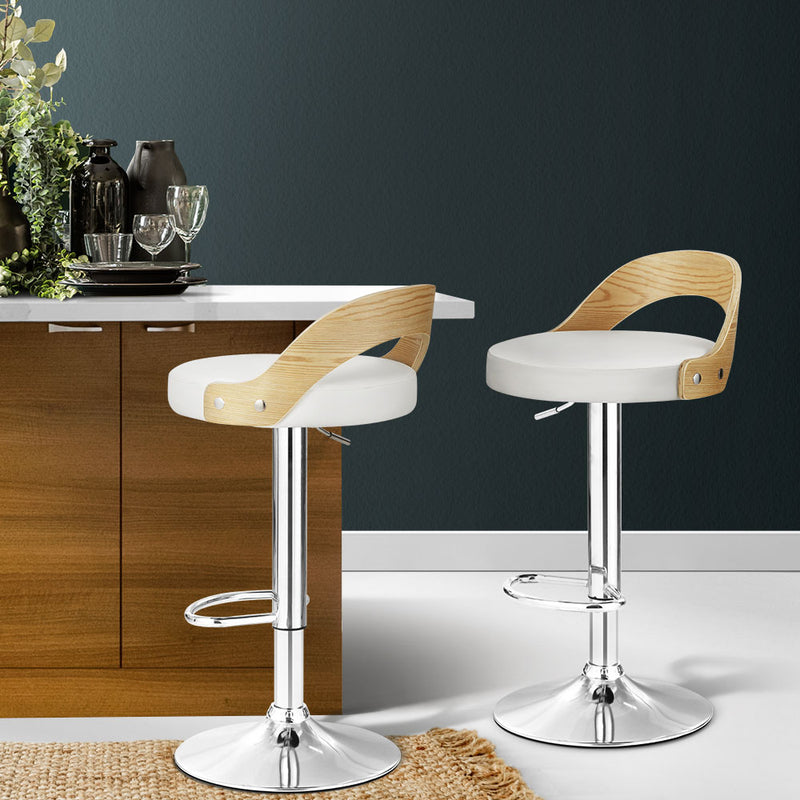 Artiss Bar Stools Kitchen Gas Lift Wooden Stool Metal Barstools White Swivel