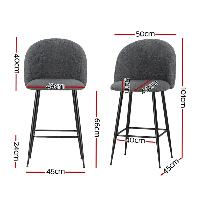 Artiss Bar Stools Kitchen Dining Chair Stool Chairs Sherpa Boucle Charcoal