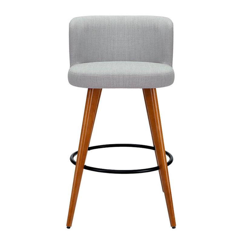 Artiss Set of 2 Wooden Fabric Bar Stools Circular Footrest - Light Grey