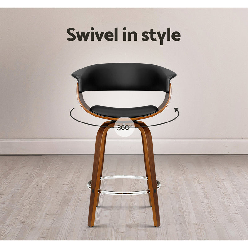 Artiss Set of 2 Swivel PU Leather Bar Stool - Wood and Black